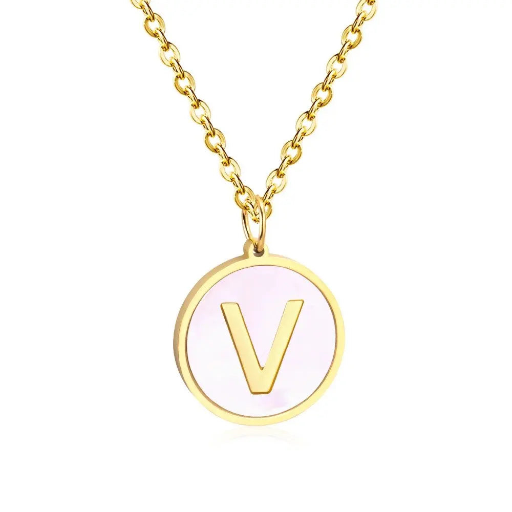 Stainless Steel Round Initial Pendant Necklace Gold Color 26 A-Z Letter Necklaces For Female Party Friend Wholesale asonjewelry